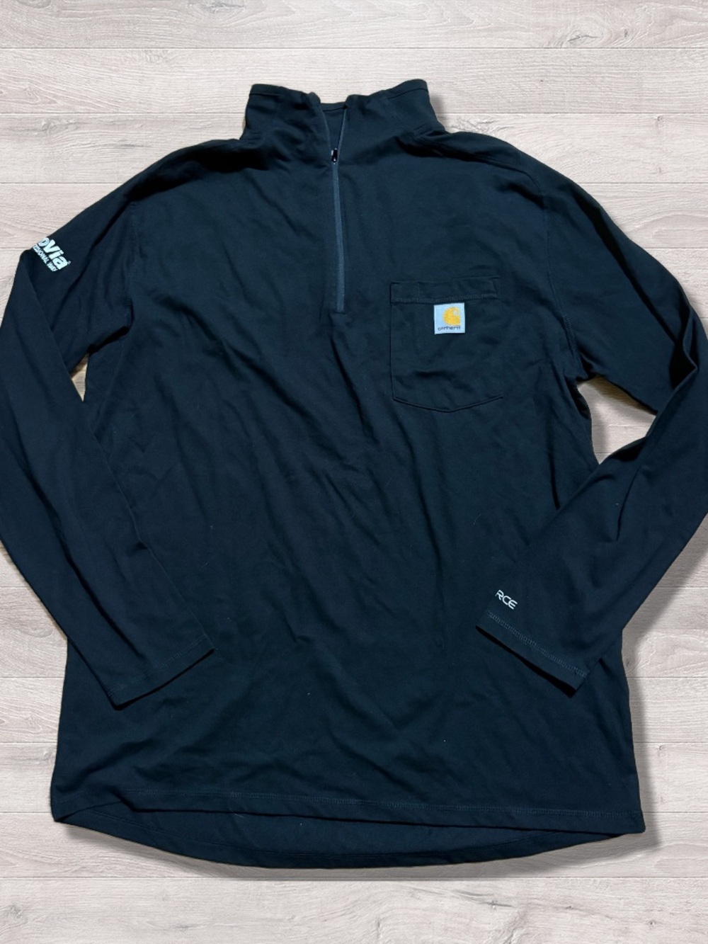 Carhartt Force Relaxed Fit Black Quarter Zip Company Logo Men’s Large Workwear
